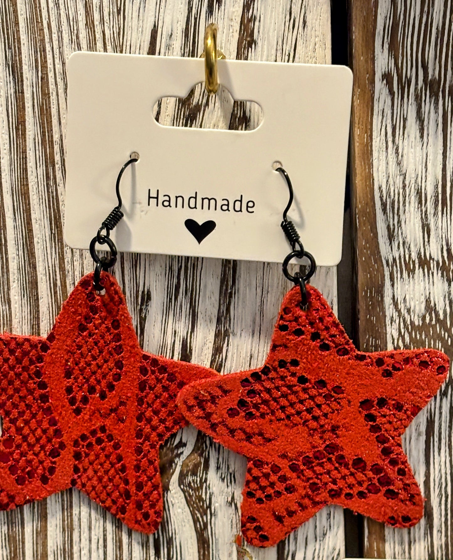 Red Hot Lace Stars Faux Leather Earrings