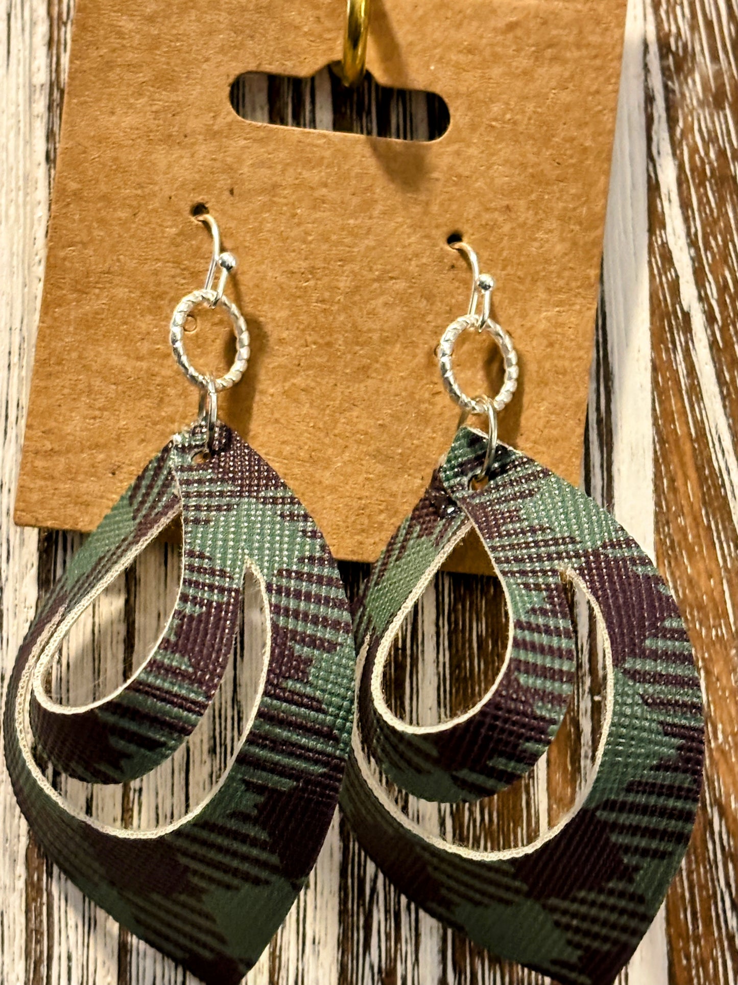 Fall Flannel Scarf Faux Leather Earrings