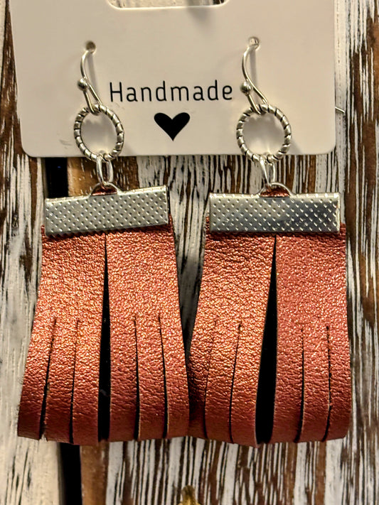 Rose Gold Shimmer Fringe Drops Faux Leather Earrings