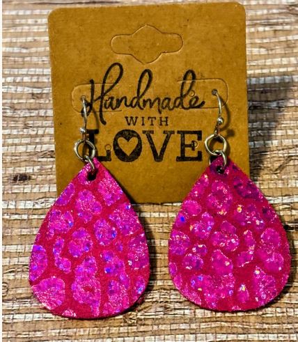 Glam Rock Pink Faux Leather Earrings