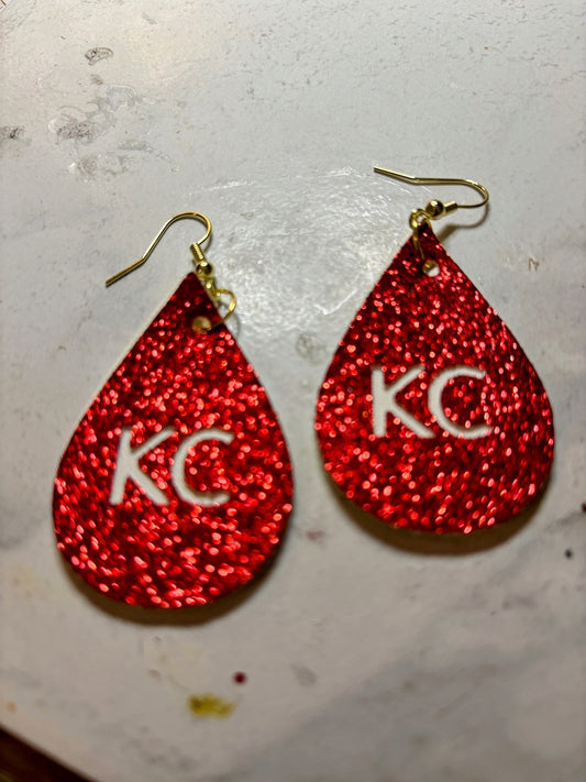 Glitter KC Chiefs Dangles; Leather