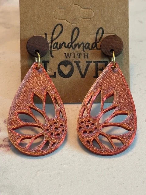 Gold Teardrop Flower 3D print Earrings