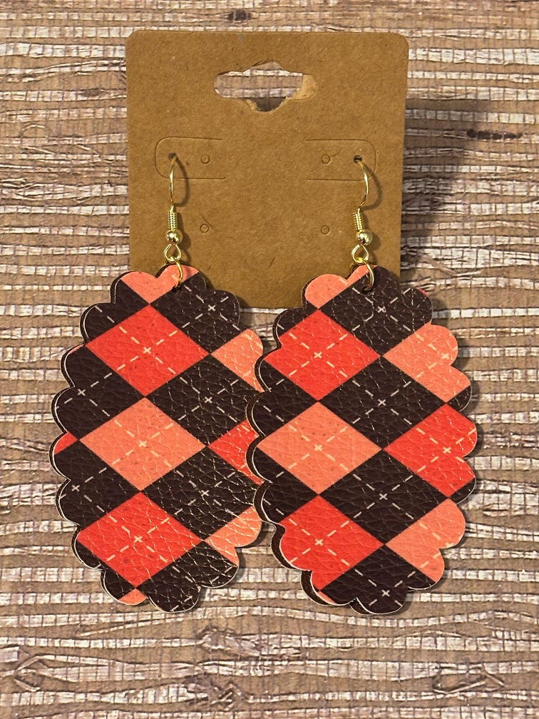 Harvest Plaid Earrings; Faux Leather Earrings