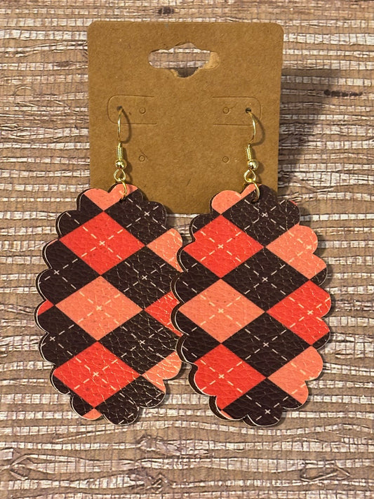 Harvest Plaid Earrings; Faux Leather Earrings