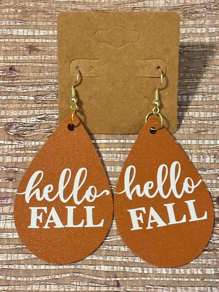 Hello Fall Teardrops; Faux Leather Earrings