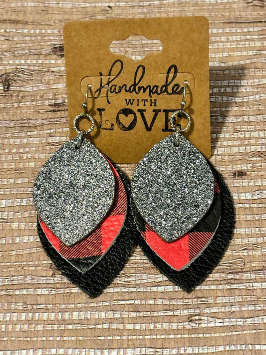 Holiday Cozy Red Plaid Faux Leather Earrings
