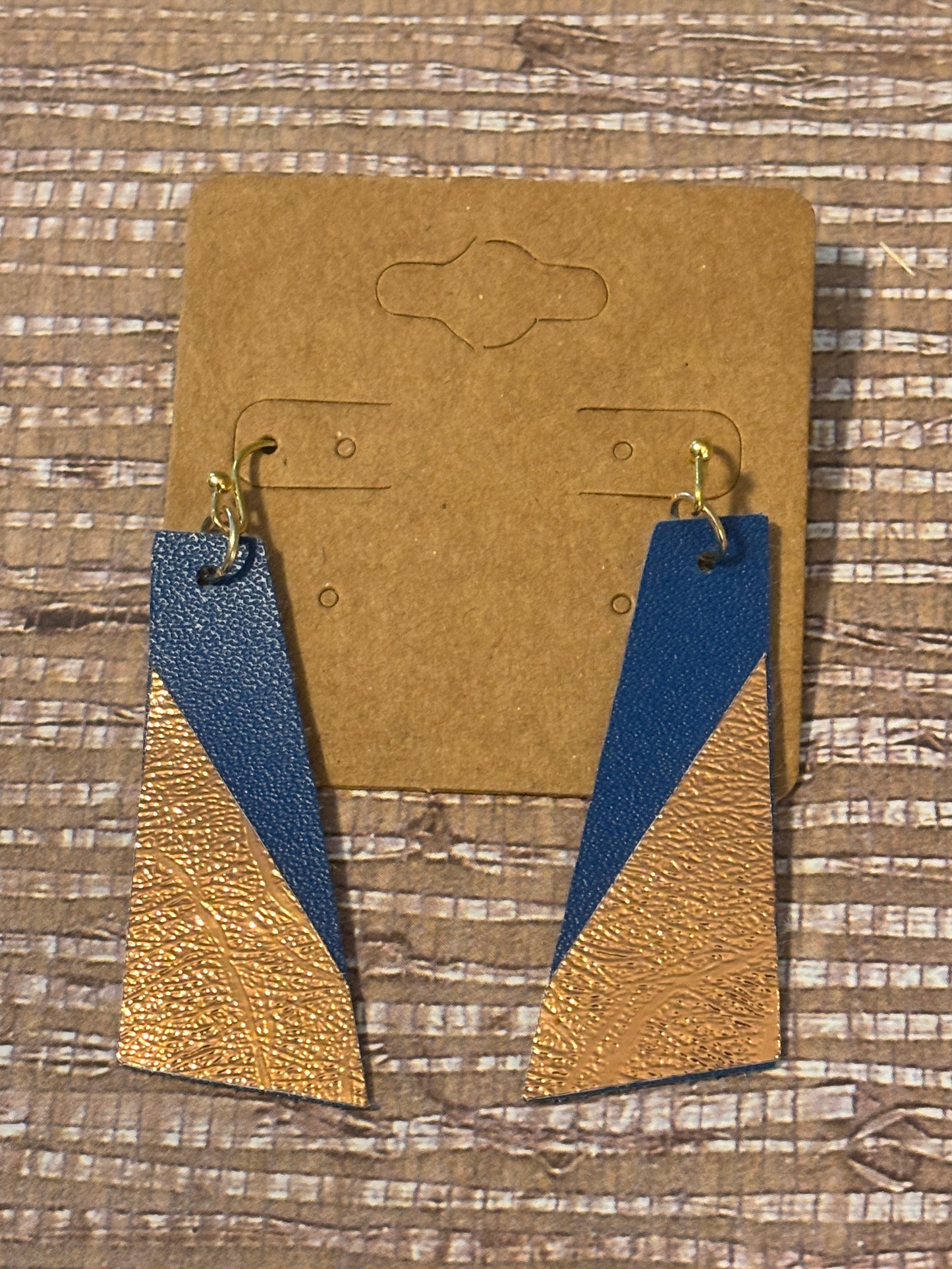 Midnight Coast, Blue & Gold Faux Leather Earrings