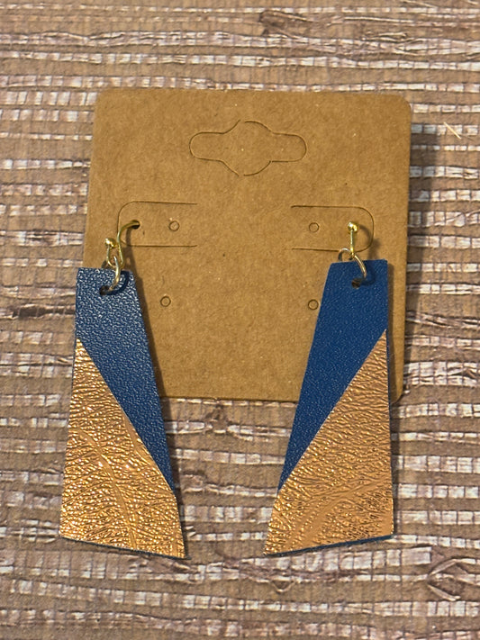 Midnight Coast, Blue & Gold Faux Leather Earrings