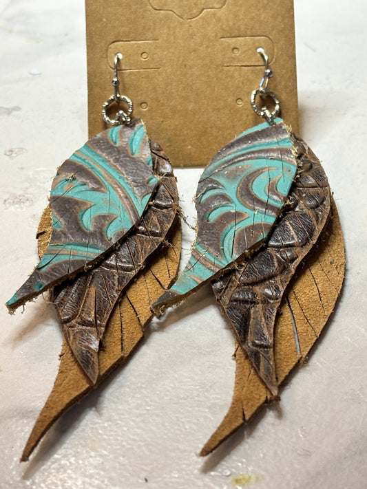Wild West Leaf Drops; Faux Leather Earrings