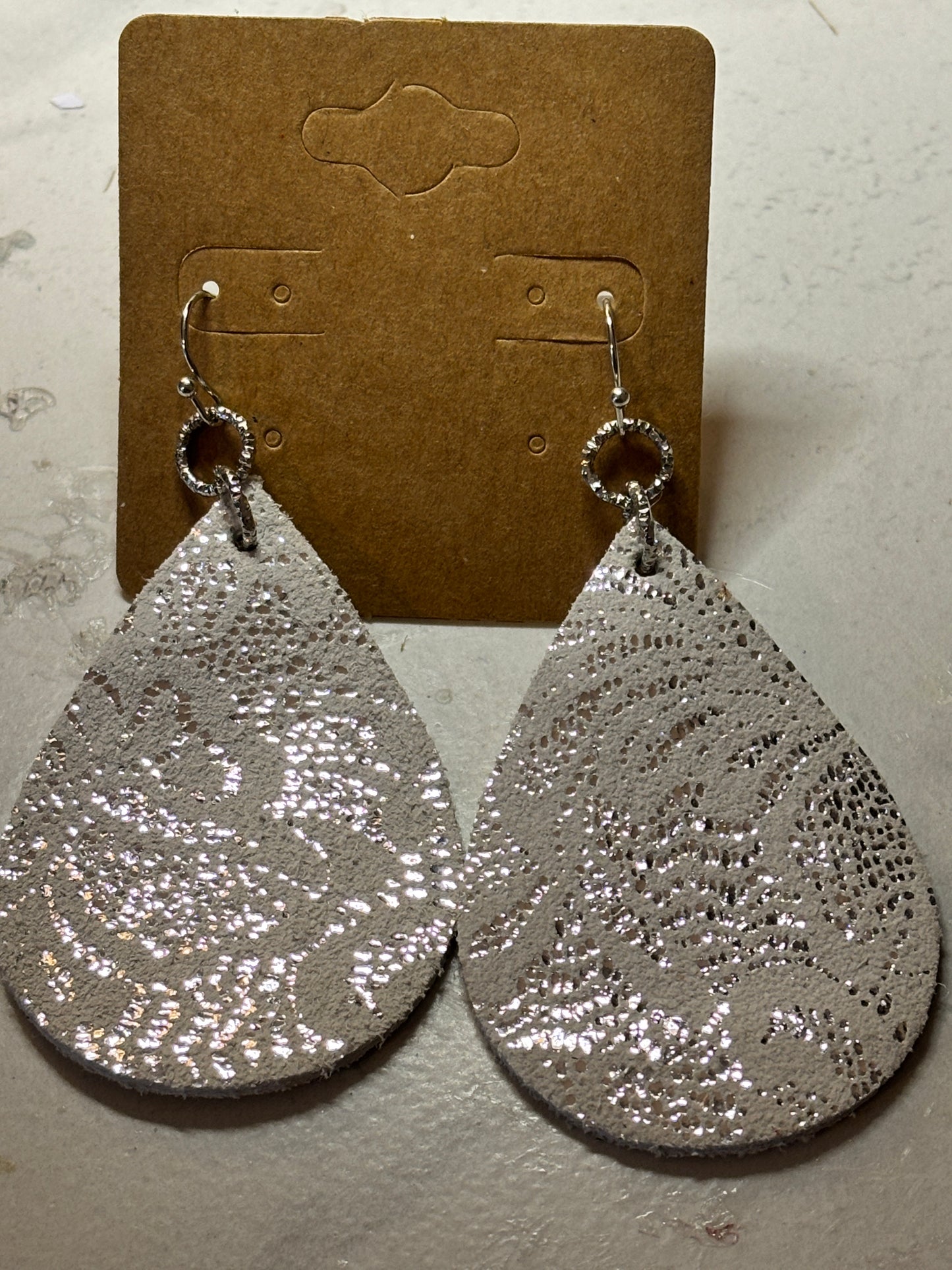 Glistening Winter Snow; Faux Leather Earrings
