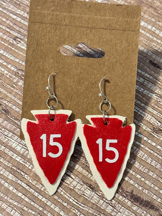 Mahomes #15 Arrowhead, Faux Leather Earrings