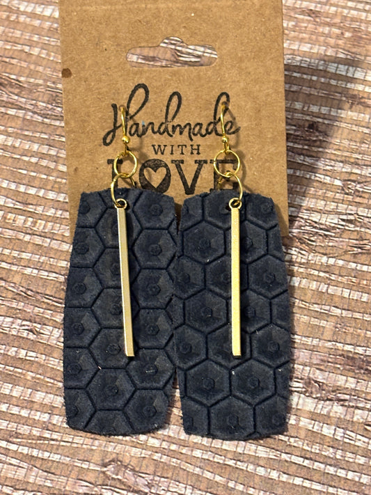 Midnight Honeycomb Dangles Faux Leather Earrings