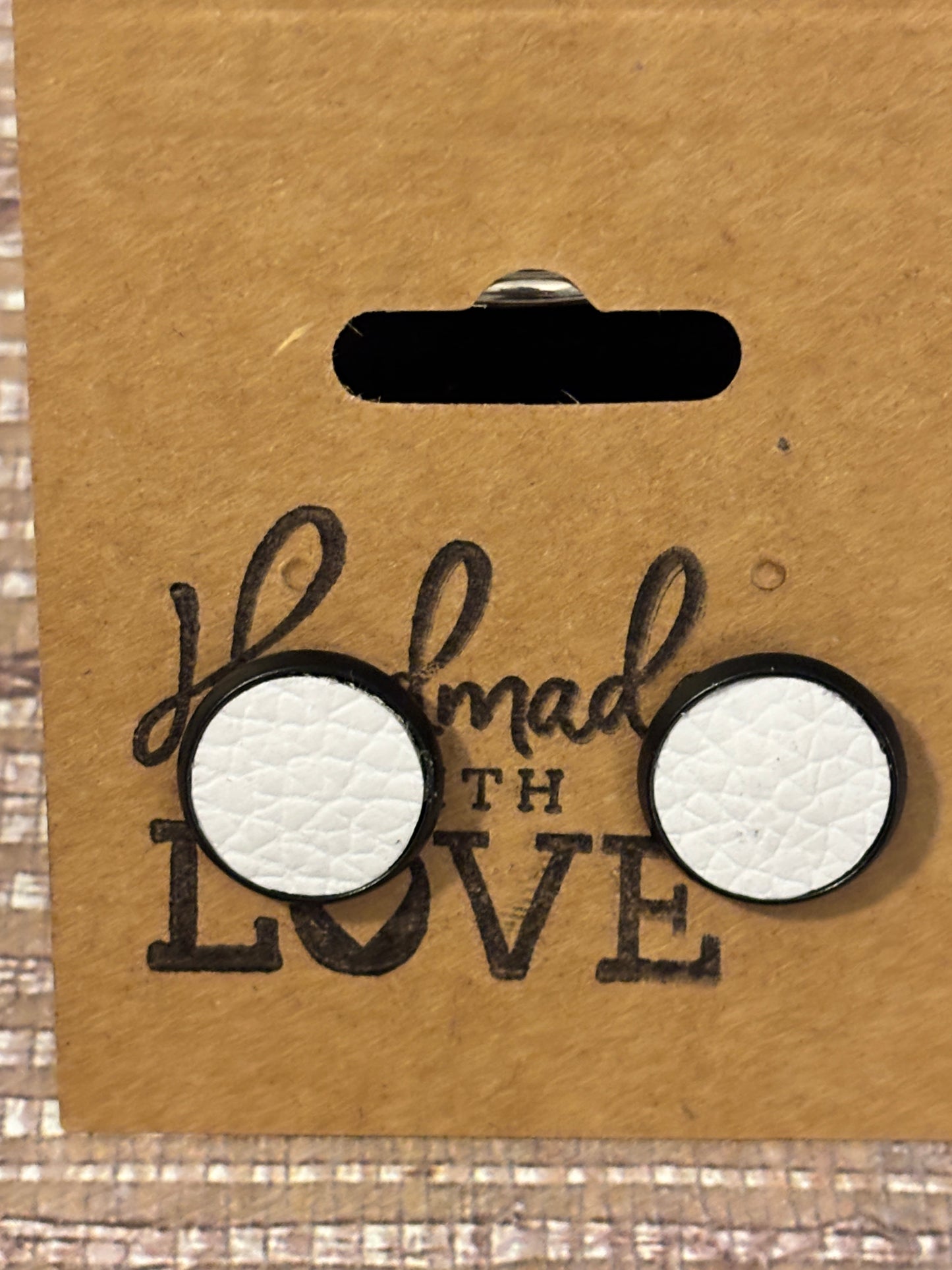 White Studs; Faux Leather Earrings