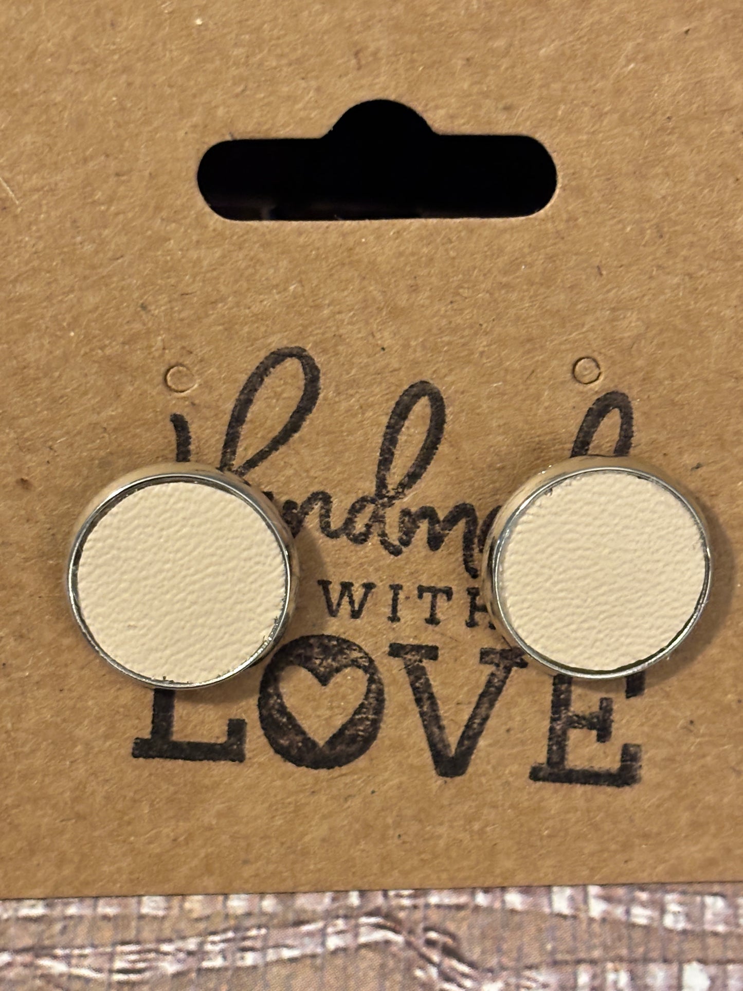 Neutral Beige Studs; Faux Leather Earrings