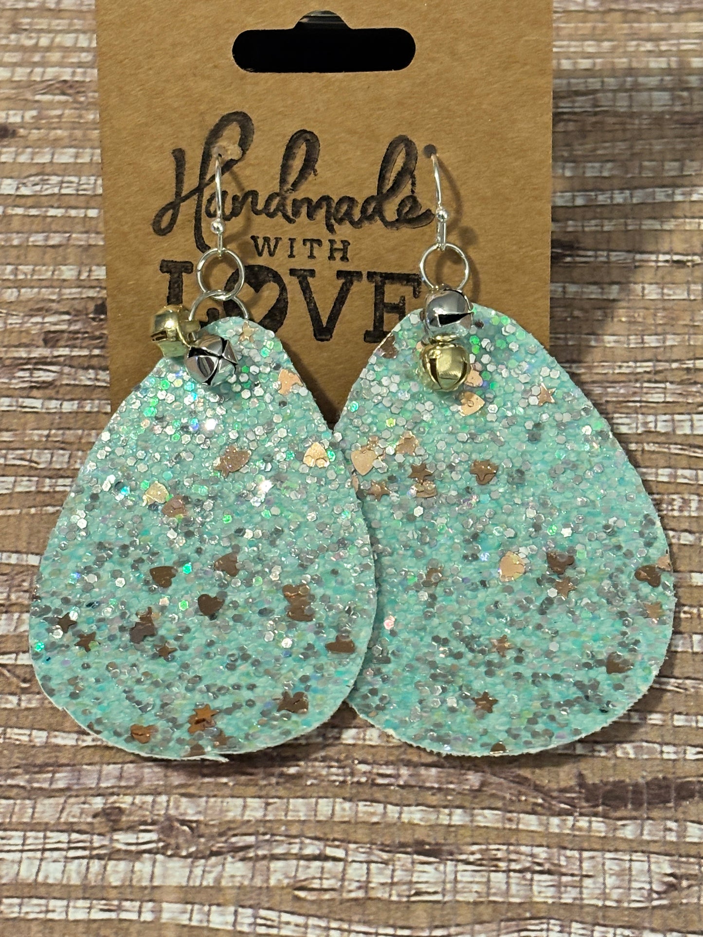 Frosty Sparkle Jingles; Faux Leather Earrings
