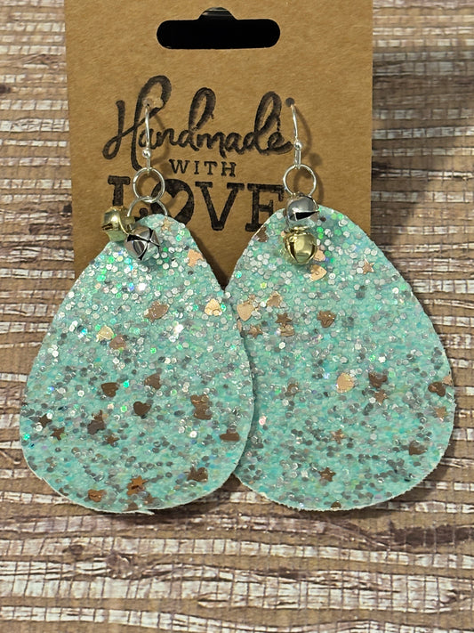 Frosty Sparkle Jingles; Faux Leather Earrings