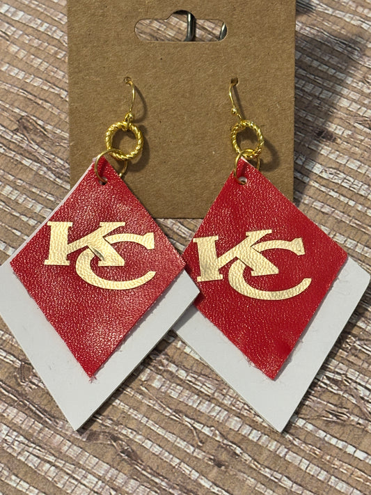 KC Chiefs Diamonds; Faux Leather Earrings