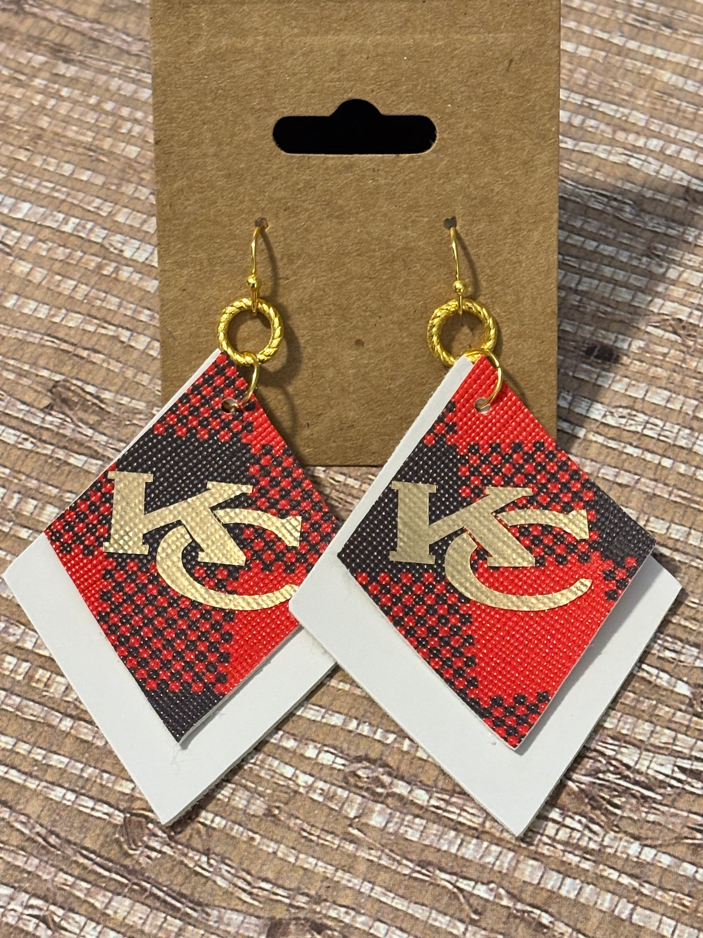 Plaid KC Chiefs Diamonds Faux Leather Earrings