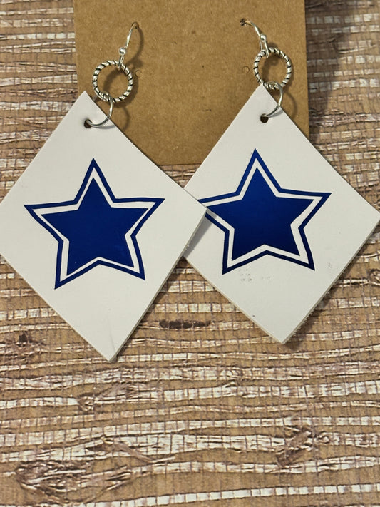 Dallas Cowboys Diamonds; Faux Leather Earrings