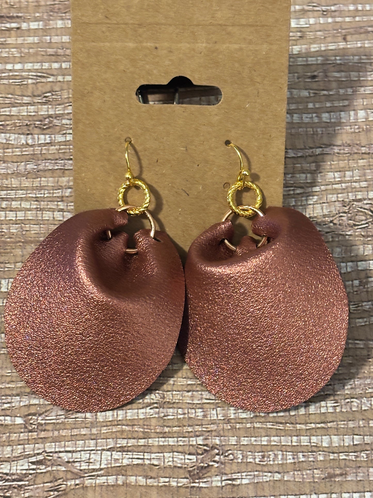 Rose Gold Pinched Leather Statement Faux Leather Earrings