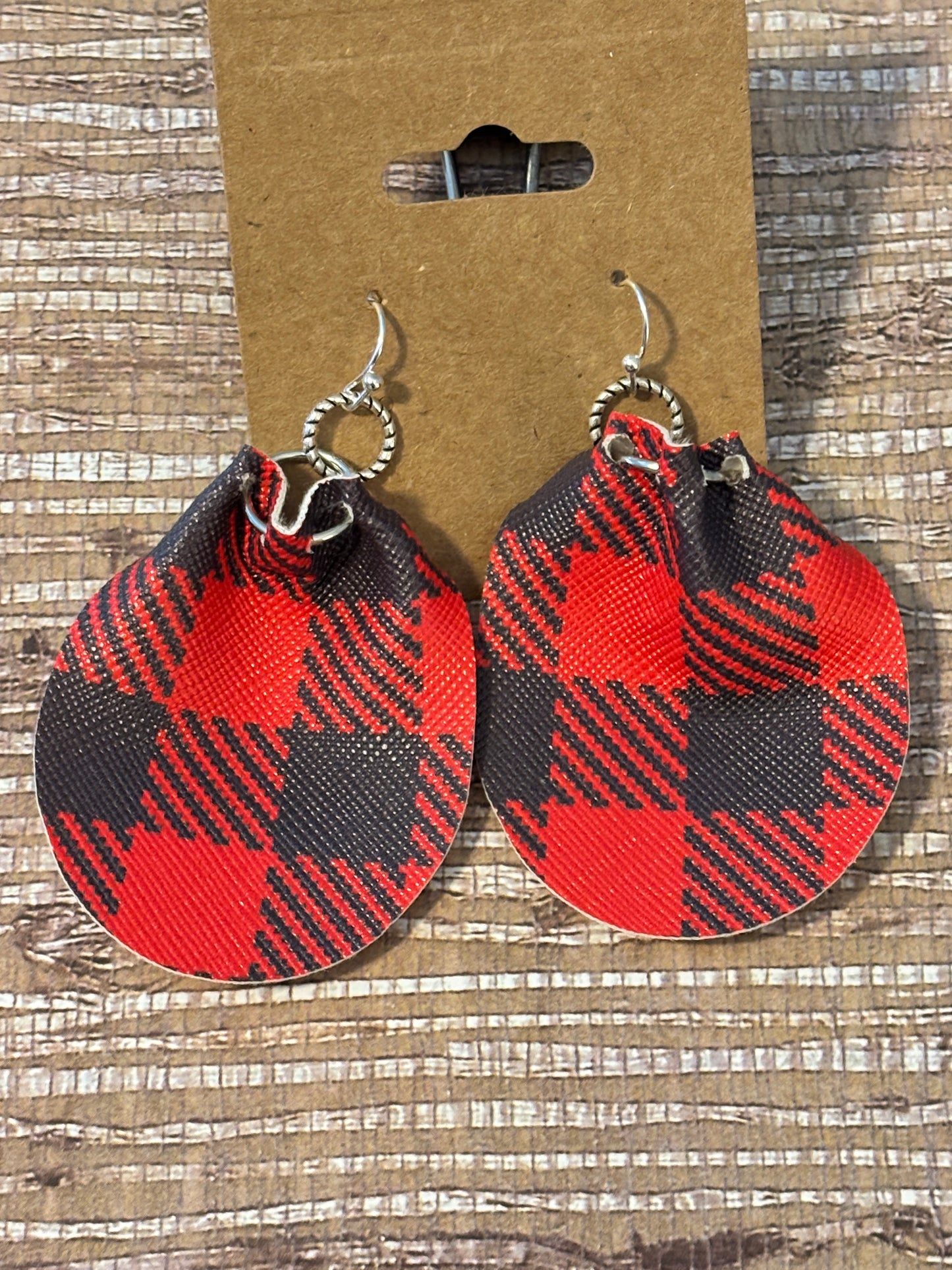 Plaid Pinched Pouch Faux Leather Earrings