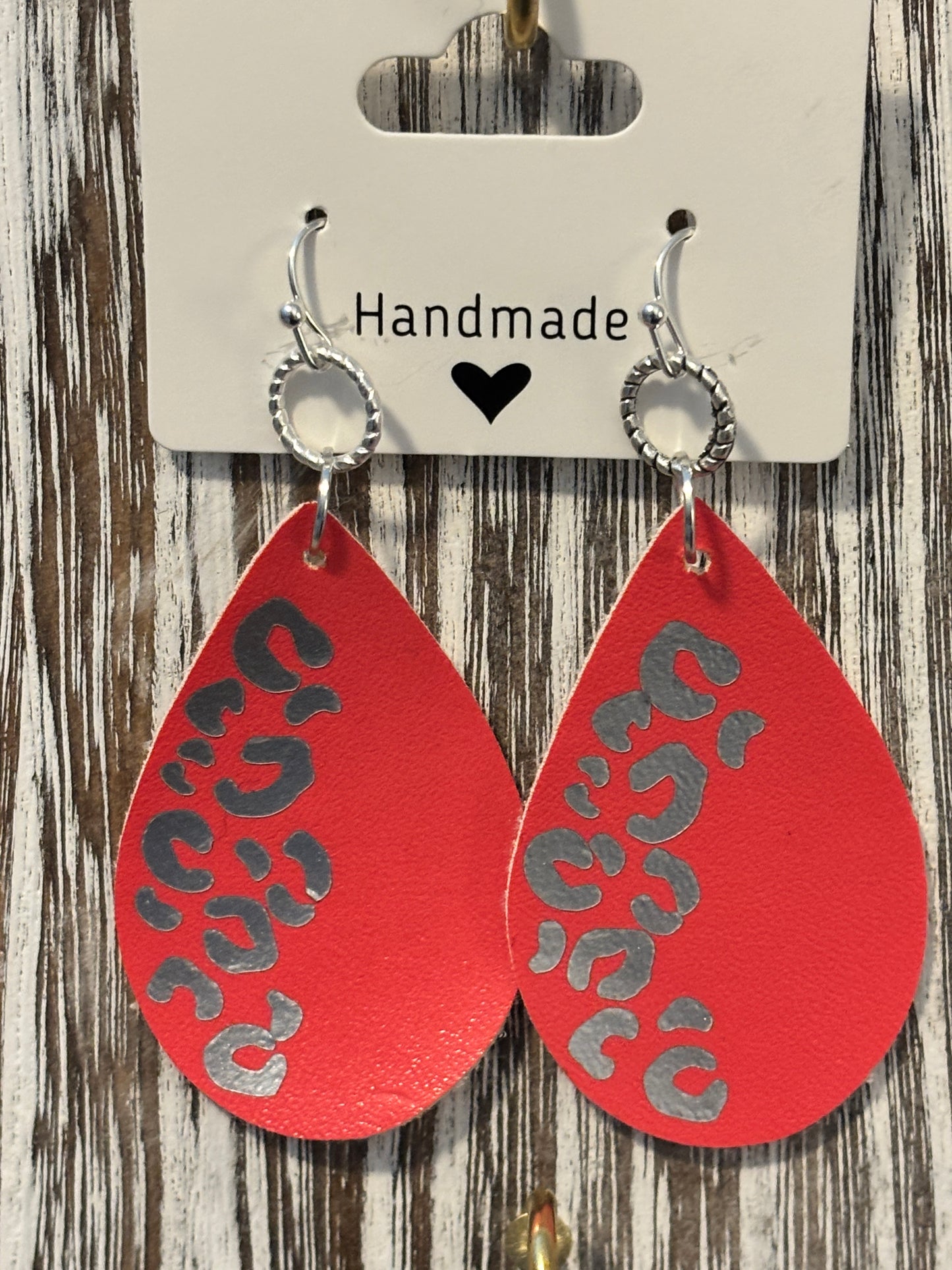 Coral Leopard Print Teardrop Faux Leather Earrings
