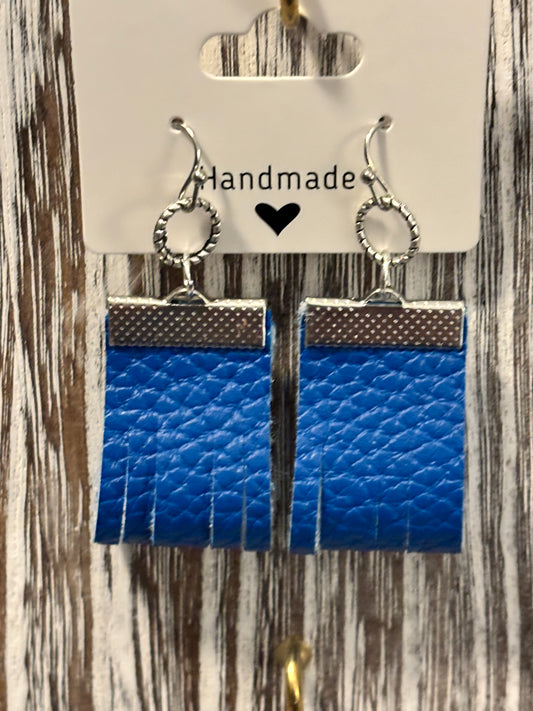 Ocean Blue Fringe Hoops Faux Leather Earrings