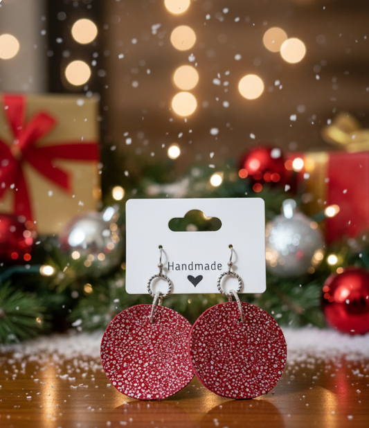 Jingle Bell Red Glitter Faux Leather Earrings