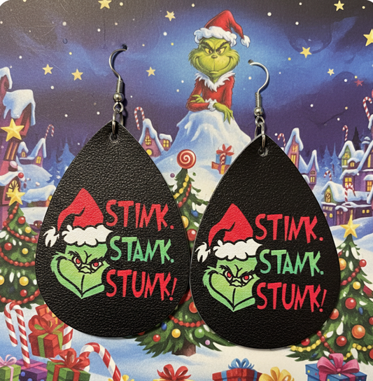 Stink Stank Stunk Black Faux Leather Earrings