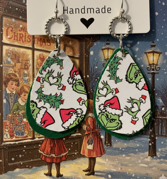 Grinch Love Faux Leather Earrings