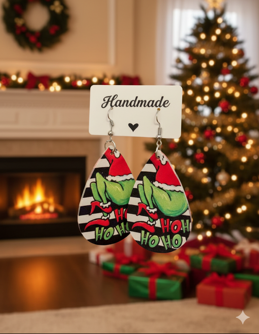 Hi Ho Ho Stripes Grinch Faux Leather Earrings