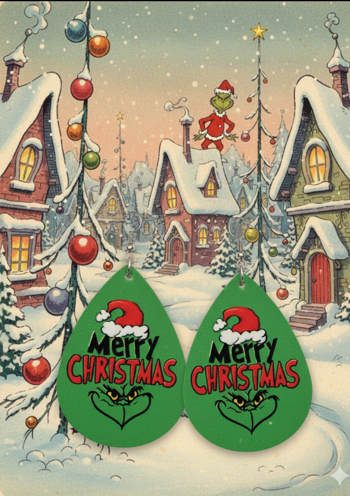 Grinch Christmas Faux Leather Earrings