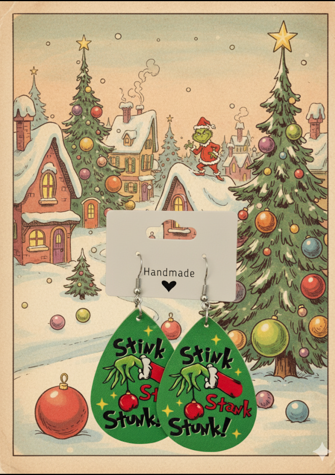 Stink Stank Stunk Green Faux Leather Earrings