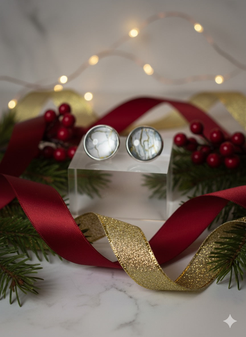 Winter Marble Handcrafted Studs (12 mm) – Unique Artisan Design