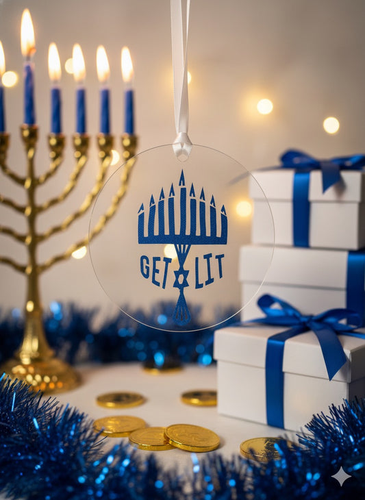 “Get Lit” Hanukkah Acrylic Flat Ornament