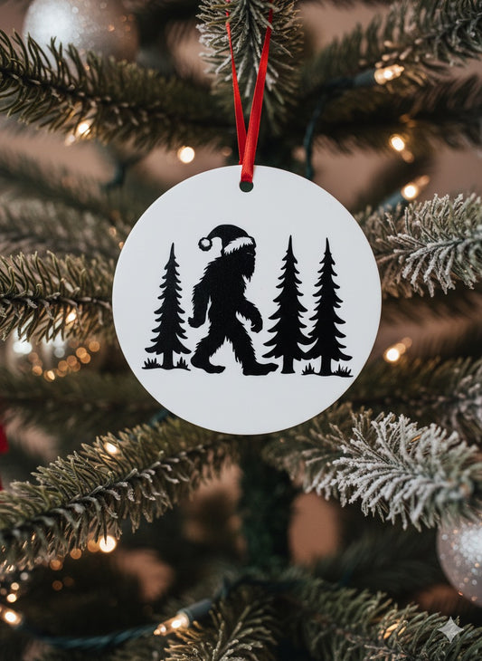 Big Foot Christmas Acrylic Round Ornament