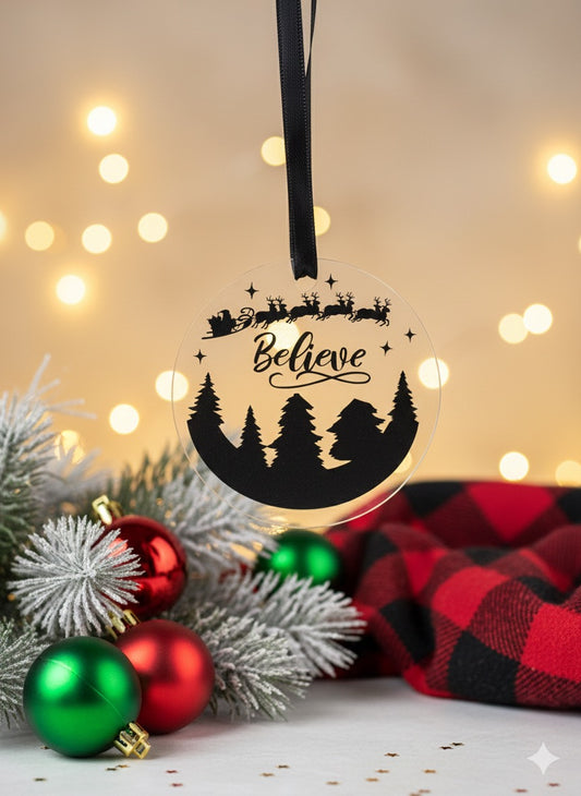 Believe in Christmas Acrylic Round Ornament