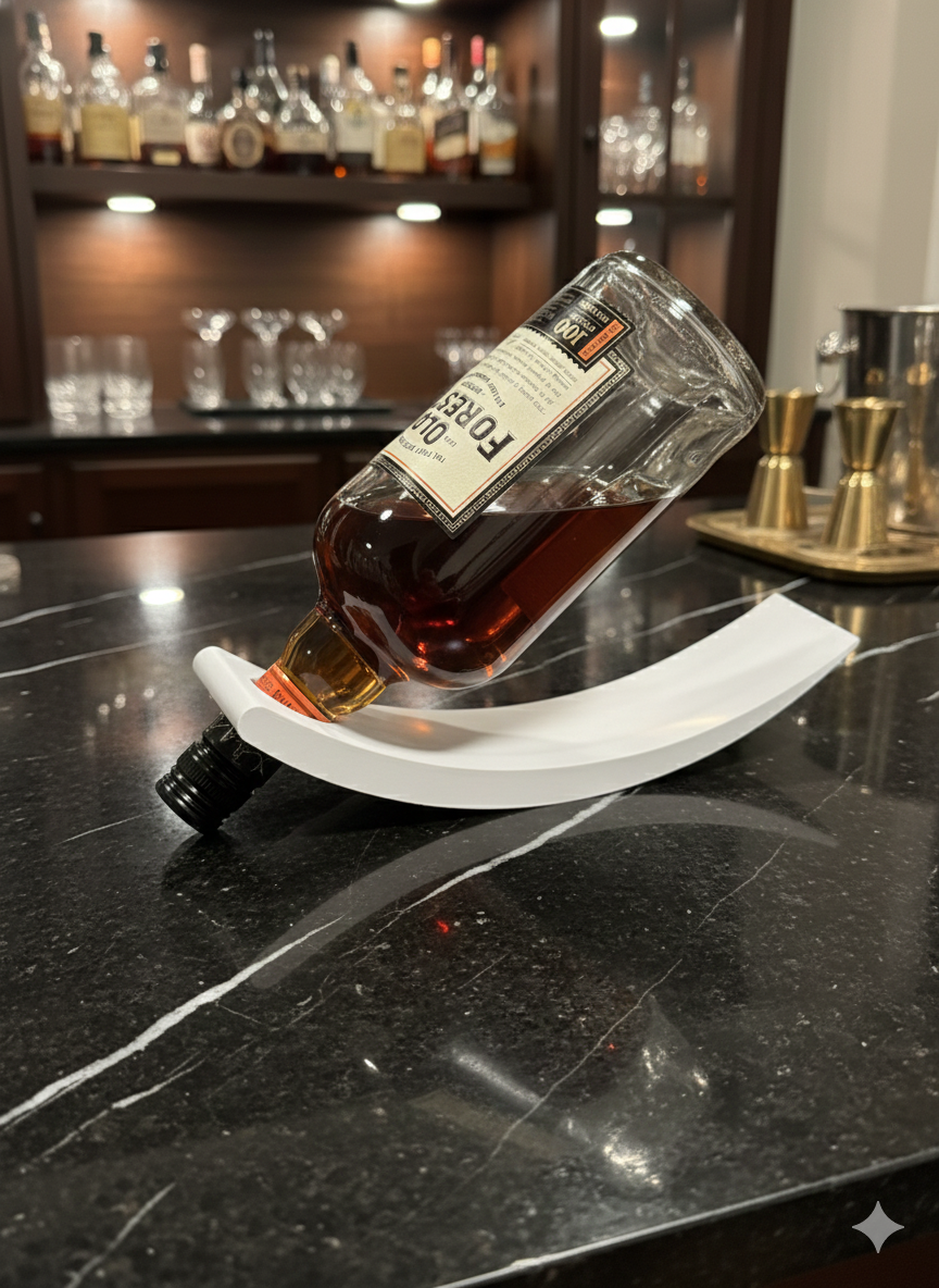 The Arc Decanter Display: Modern Gravity-Defying Liquor Bottle Holder