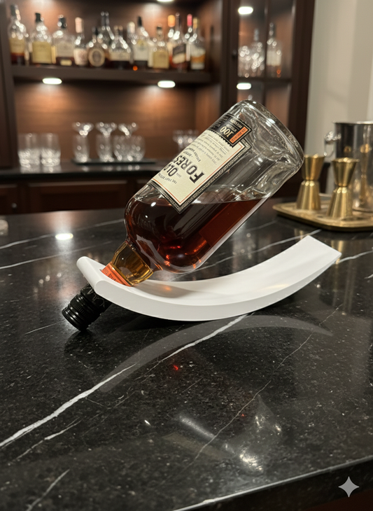 The Arc Decanter Display: Modern Gravity-Defying Liquor Bottle Holder