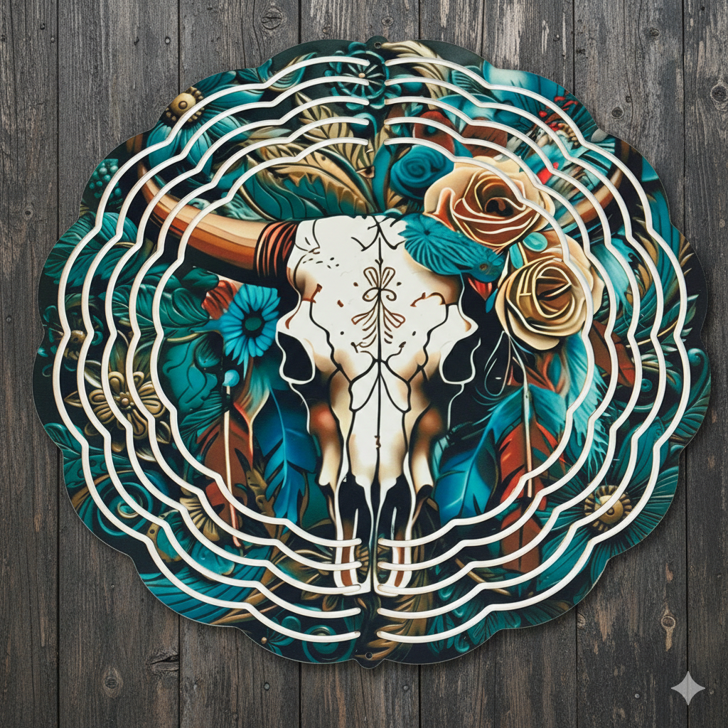 Western Skull Wind Spinner