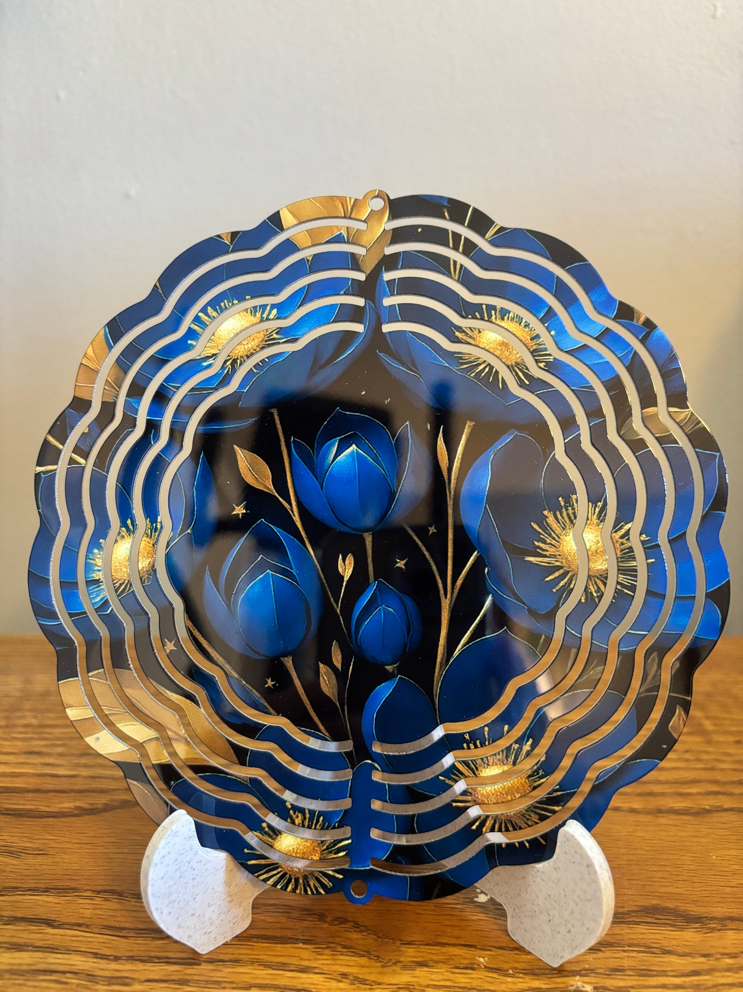 Blue & Gold Lotus Bloom 8″ Wind Spinner