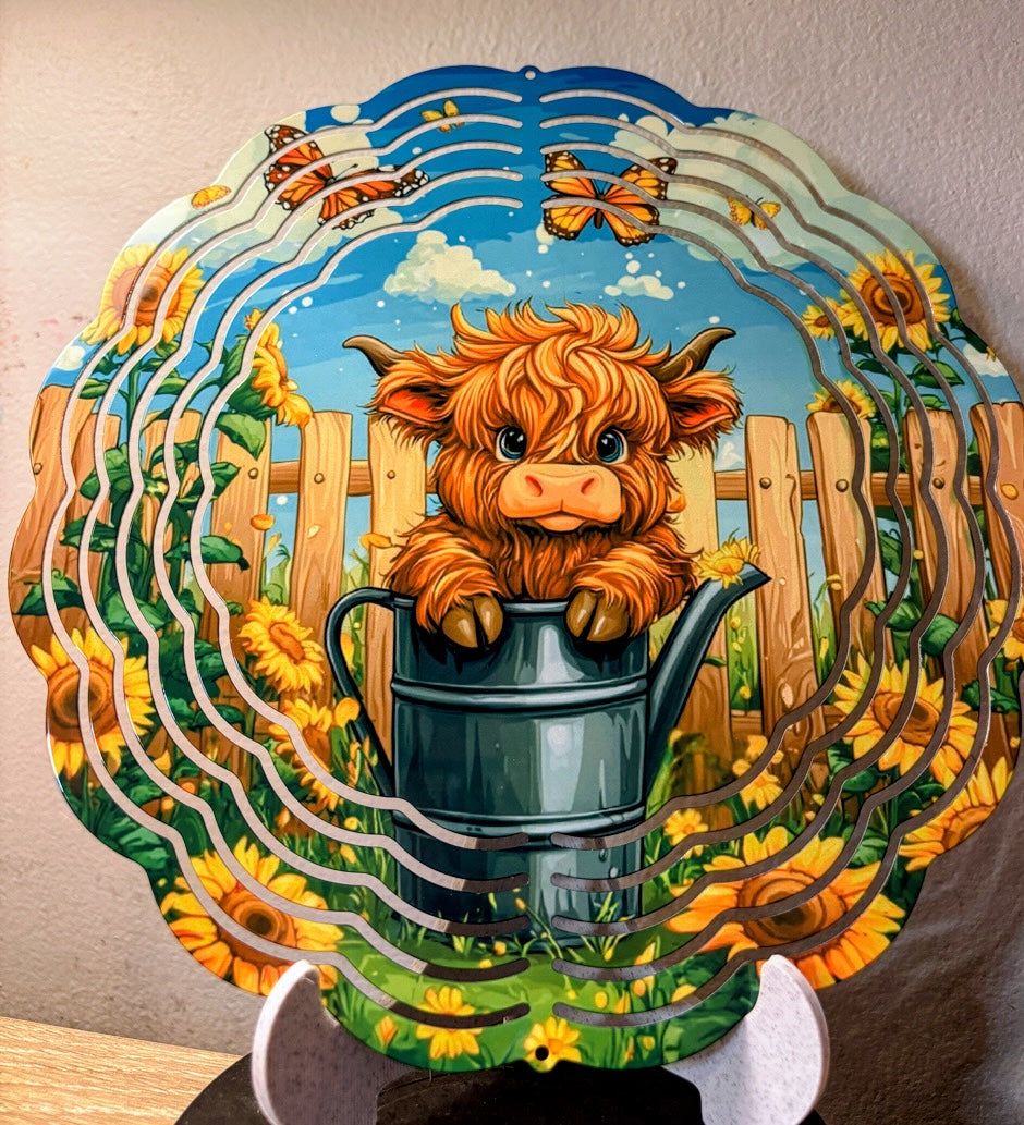 Sunflower Barnyard Baby Cow Wind Spinner