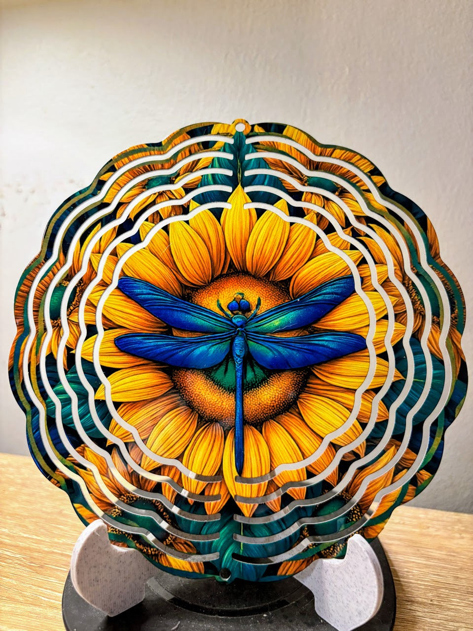 Sunflower Dragonfly Glow – 6″ Wind Spinner