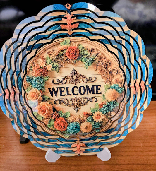 Floral “Welcome” Garden Wind Spinner – 8"