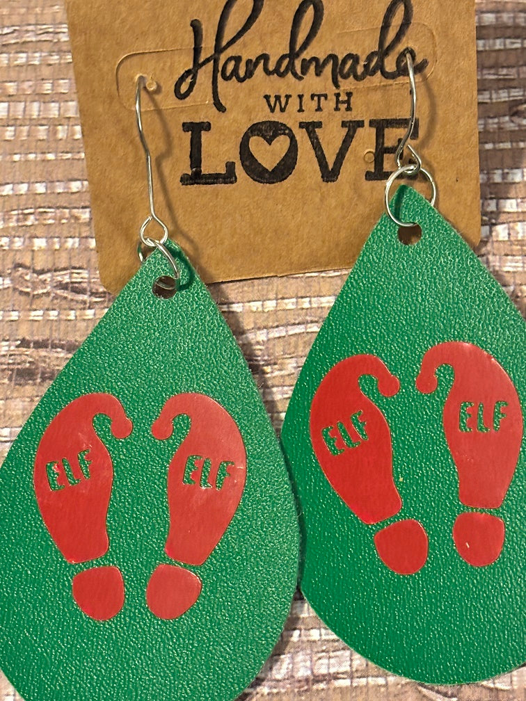 Jingle Bell Footprints, Faux Leather Earrings