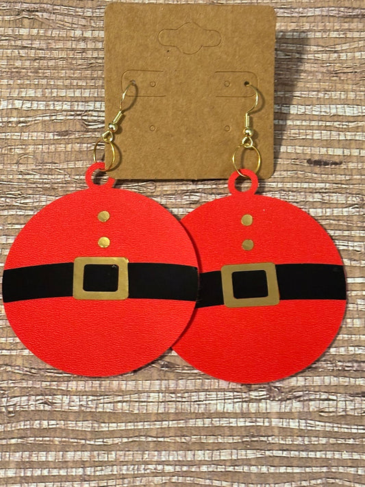 Jolly ‘Ol Santa Rounds; Faux Leather Earrings