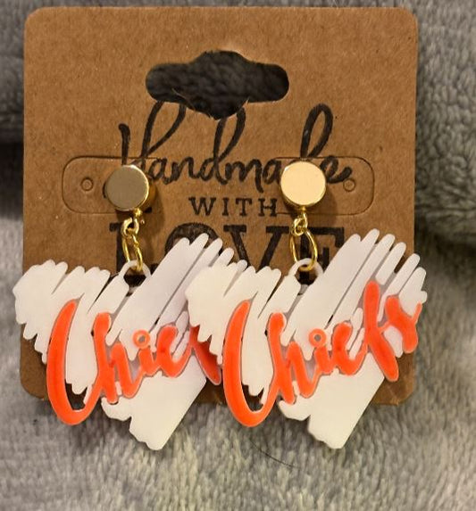 KC Chiefs Hearts; 3D Print Earrings