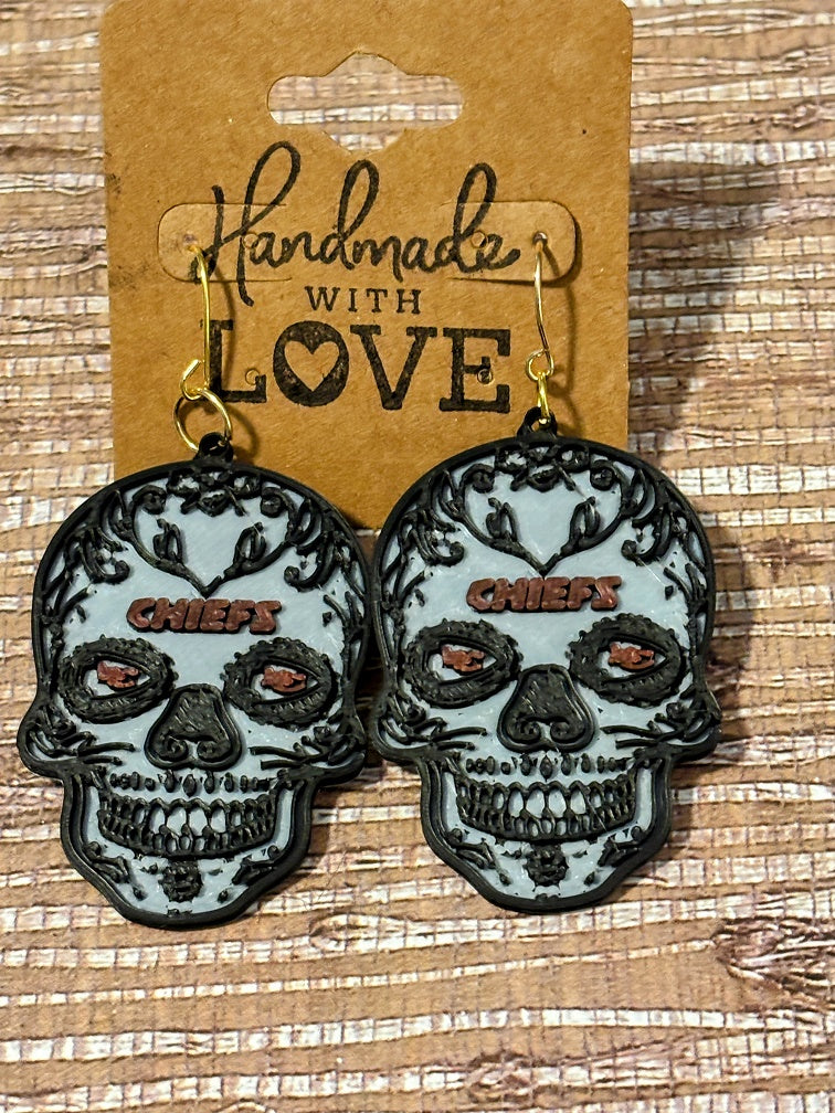 KC Chiefs Sugar Skulls; 3d print Earrings