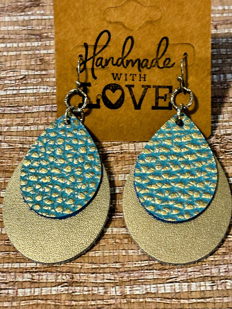 Mermaid Scales & Champagne Gold Dangles; Faux Leather