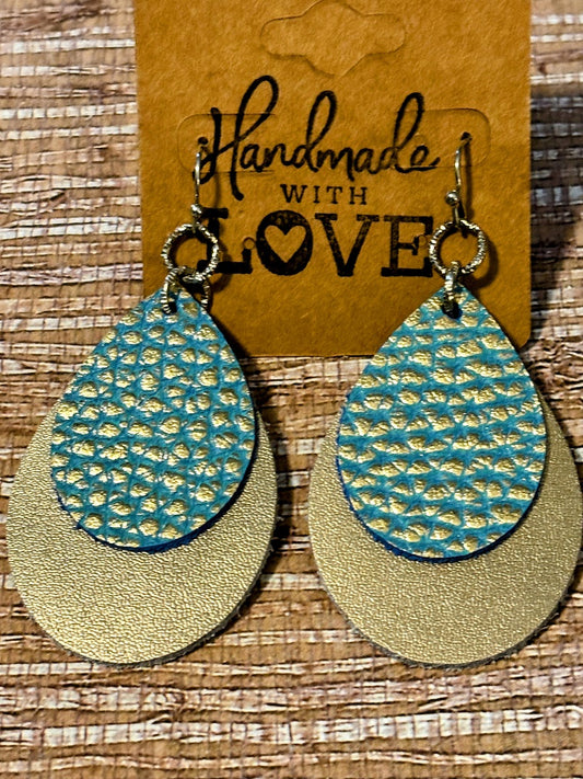 Mermaid Scales & Champagne Gold Dangles; Faux Leather